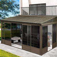 [12X14FT] Alora Haven Large Outdoor All-Season Wall-Mounted Sunroom With Galvanized Steel Roof & Moveable PVC Screen