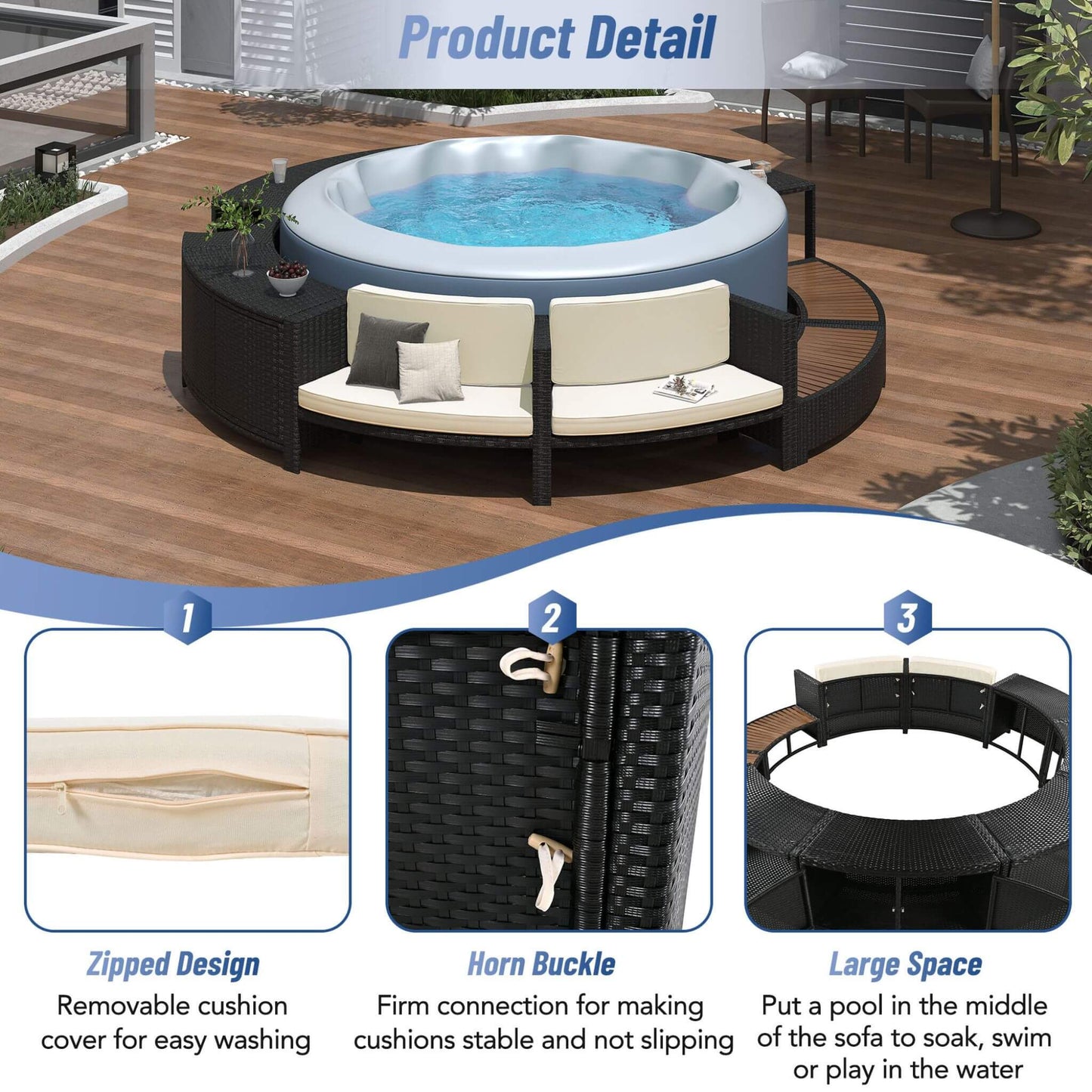 Alora Large Premium Surround Spa Patio Rattan Sofa Set With Storage Compartments And Cushions (SAK75629)