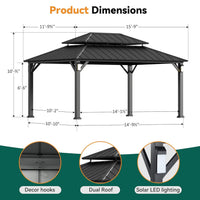 Alora Luxury Double Roof Hardtop Aluminum Gazebo With Decor Hooks, Mosquito Nettings, And LED Lights