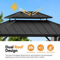 Alora Luxury Double Roof Hardtop Aluminum Gazebo With Decor Hooks, Mosquito Nettings, And LED Lights