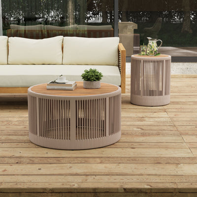 Alora Modern Rustic Coffee Table & Side Table With Woven Rope Design