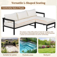 Alora Outdoor 3-Person L-Shaped Patio Sofa With Iron Frame And Thick Cushions [No Coffee Table]