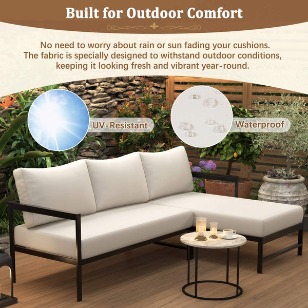 Alora Outdoor 3-Person L-Shaped Patio Sofa With Iron Frame And Thick Cushions [No Coffee Table]