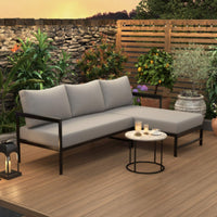 Alora Outdoor 3-Person L-Shaped Patio Sofa With Iron Frame And Thick Cushions [No Coffee Table]