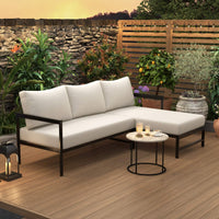 Alora Outdoor 3-Person L-Shaped Patio Sofa With Iron Frame And Thick Cushions [No Coffee Table]