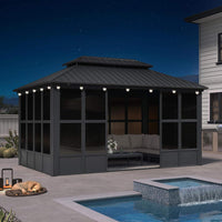 Alora Vista Outdoor Hardtop Aluminum Solarium With Double Roof And LED Lights