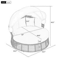 Alora 53-Inch Outdoor Patio Rattan Round Wicker Daybed With Retractable Canopy