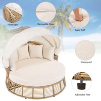 Alora 53-Inch Outdoor Patio Rattan Round Wicker Daybed With Retractable Canopy