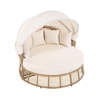 Alora 53-Inch Outdoor Patio Rattan Round Wicker Daybed With Retractable Canopy