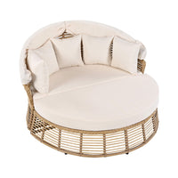 Alora 53-Inch Outdoor Patio Rattan Round Wicker Daybed With Retractable Canopy