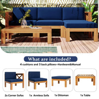 Alora 5-Piece Outdoor Patio Wood Sectional Sofa Set With Cushions