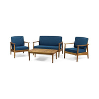 Alora Premium 4-Piece Wooden Outdoor Patio Conversation Seating Set With Cushions