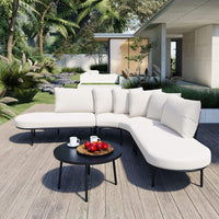 Alora Premium Half-Moon 6-Person Curved All-Weather Outdoor Furniture Sofa Patio Set With Coffee Table And Cushions