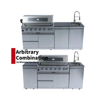 Castelle Flame Tuscany Outdoor BBQ Liquid Propane Kitchen Grill Island With 43-Inch 6-Burner 85K BTU Propane Gas Grill, Rotisserie Kit, And Storage Cabinets