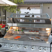 Castelle Flame Tuscany Outdoor BBQ Liquid Propane Kitchen Grill Island With 43-Inch 6-Burner 85K BTU Propane Gas Grill, Rotisserie Kit, And Storage Cabinets