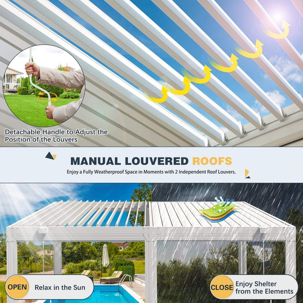 Alora Louvered Aluminum Pergola With Adjustable Roof And Pull-Down Screens